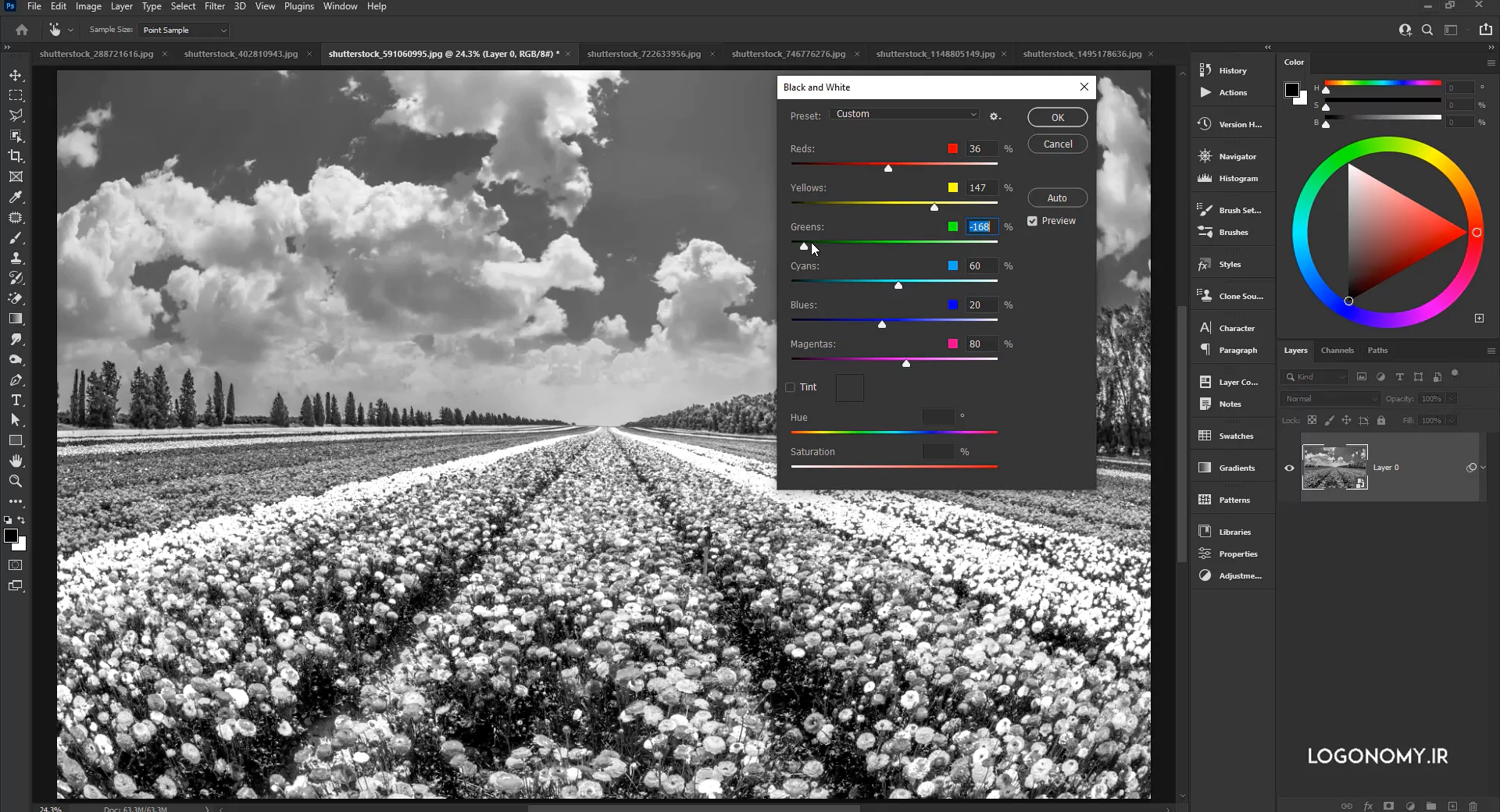 تبدیل عکس رنگی به سیاه و سفید همراه با اصلاح رنگ و نور در برنامه فتوشاپ